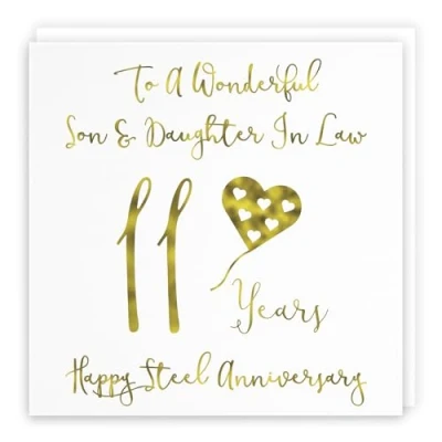 Image of Hunts England Son And Daughter In Law 11th Anniversary Card To A Wonderful &amp; 11 Years Happy Steel Milano Collection