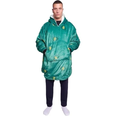 Image of GC GAVENO CAVAILIA Sherpa Fleece Beer Print Hooded Blanket, Wearable Snuddies Women Snuggle Oversized Blanket Hoodie Green Sweatshirt With Front Pocket Presents for