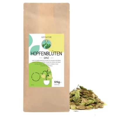 Image of Hops Whole by Alpi Nature 125g 4.4 oz, Dried Plant, Petals, Humulus Lupulus, Loose Tea, Hop Plant Flowers for Preparation of Tea