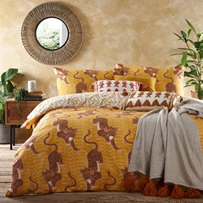 Image of furn. Tibetan Tiger Super King Duvet Cover Set, Cotton, Polyester, Mustard