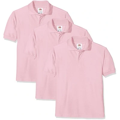 Image of FRUIT OF THE LOOM Unisex Baby Short Sleeve Polo Shirt, Light Pink, 9 11 Years UK