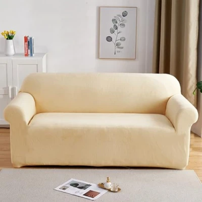 Image of PETCUTE Elastic sofa covers 3 Seater slipcovers velvet thick Cream