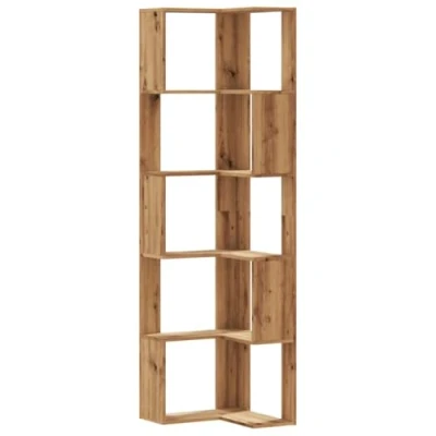 Image of vidaXL Corner Bookcase 5 Tier Bookshelf Artisian Oak Engineered Wood Efficient Space Saver for Living Room/Bedroom/Office 50x50x179 cm