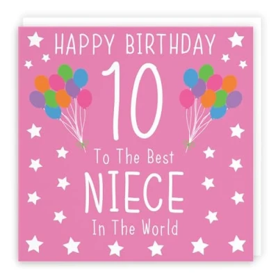 Image of Hunts England Niece 10th Birthday Card Happy 10 To The Best In World Iconic Collection Fun Colourful