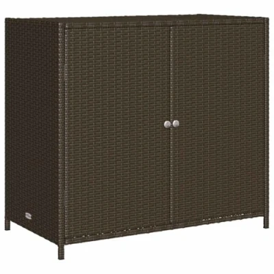 Image of vidaXL Brown Garden Storage Cabinet Outdoor Poly Rattan Box Cupboard for Patio Furniture Cushions, Pool Towels &amp; Gardening Tools
