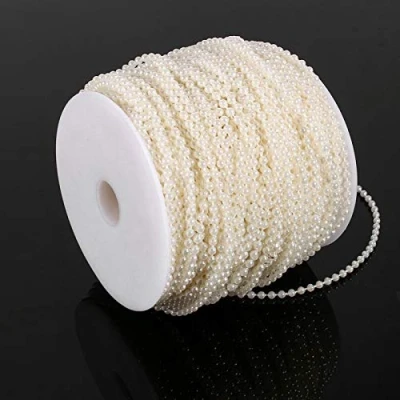 Image of Pearls Bead Garland, 50M Roll 3mm Fishing Line String Beads Chain Garland Wedding Decoration Centerpieces Cake (Beige)