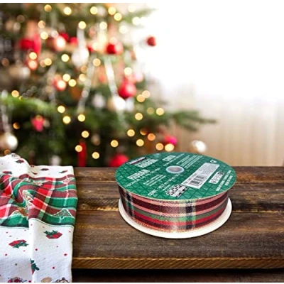 Image of Indigo Christmas Wired Edge Ribbon for Crafts, Gift Wrap, Party Favor Decor 38 mm x 45.7 m Each Roll (Tartan)