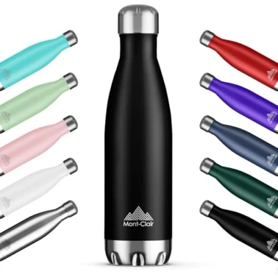Image of Mont Clair H2O Stainless Steel Water Bottle, Vacuum Insulated + BPA Free, 12h Hot &amp; 24h Cold Drinks Metal Bottle 500ML Leakproof, Ideal for Adult, Kids, Running Black