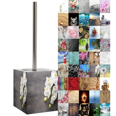 Image of Sanilo Toilet Brush and Holder, Wide choice of beautiful Stainless Steel Handle, With Exchangeable Head, Easy to clean (Pretty)
