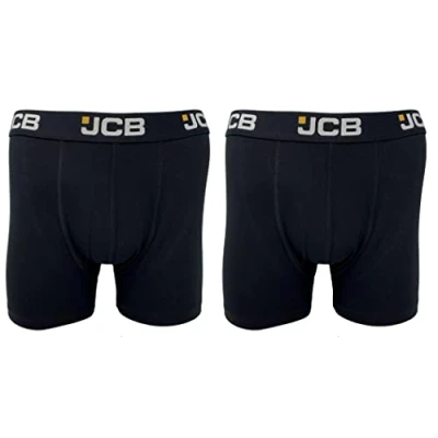 Image of JCB Men&#039;s Basic Boxer Shorts 2 Pairs Black UK Size Medium Lightweight Cotton Underwear