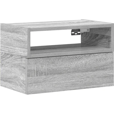 Image of vidaXL wall mounted bedside cabinet grey engineered wood, ample storage, modern nightstand 45x26x28.5 cm