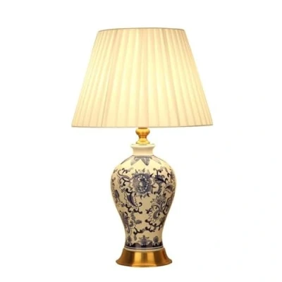 Image of WLLWHF Ceramic Table Lamp New Chinese Blue and White Porcelain Retro Living Room Bedroom Bedside Study Reading