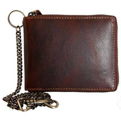 Image of FLW Biker&#039;s Zip Around Genuine Leather Wallet with a Chain Without Any Logos or Markings