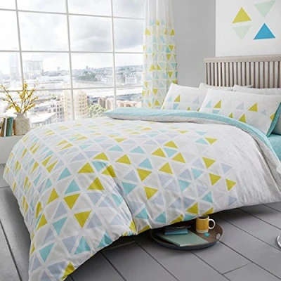 Image of Gaveno Cavailia Luxury GEO TRIANGLE Bed Set with Duvet Cover and Pillow Case, Polyester Cotton, Teal, King
