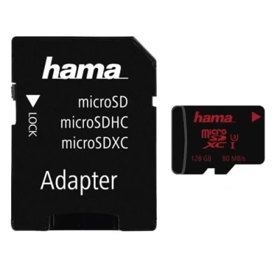 Image of Hama 128GB microSDXC UHS I Class 3 Memory Card with SD adapter 80 MB/s