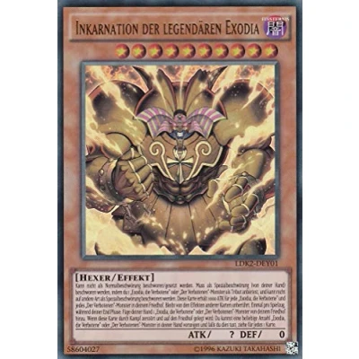 Image of LDK2 DEY01 Incarnation of Legendary Exodia Ultra Rare Yugioh German 2nd Edition in Set with Pro Toploader and Protective Case (Clear)