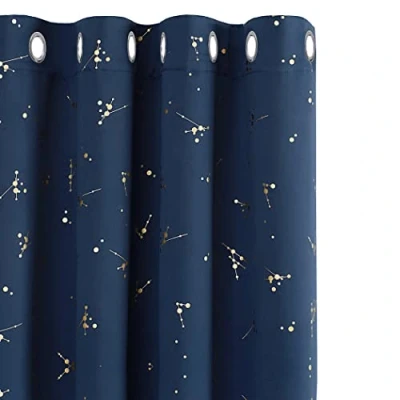 Image of Deconovo Blackout Curtains Eyelet Curtains, Super Soft Gold Printed Constellation Nursery Baby for LivingRoom, 46 x 90 Inch(Width Length), Navy Blue, 2 panels