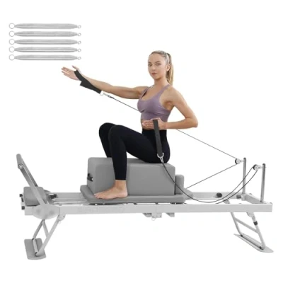 Image of GRDSGRD Pilates Reformer Machine Foldable Equipment for Home Workouts,Portable Set Gym,Grey