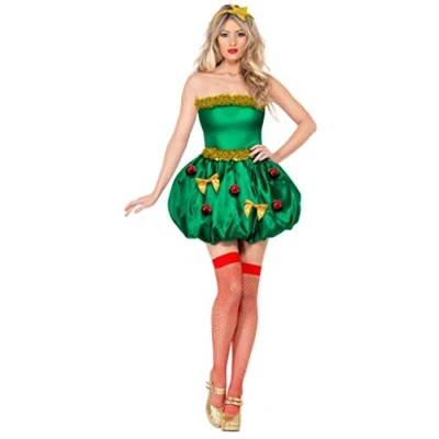 Image of Smiffys Fever Festive Tree Costume with Dress and Headband (S, Green)