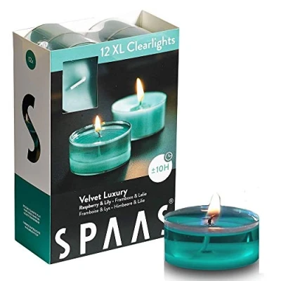 Image of Spaas 12 Maxi Scented Tealights in Transparent Clear Cup, ± 10 Hours, Velvet Luxury