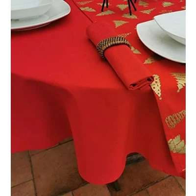 Image of 140x300CM RED CHRISTMAS OVAL TABLECLOTH (10 12 SEATER)