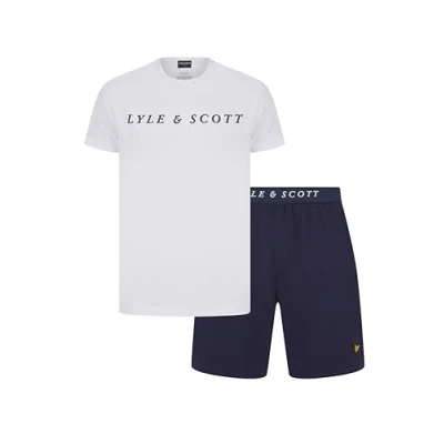 Image of Lyle &amp; Scott Men’s Oakley Cotton Loungewear Set Comfortable T Shirt and Shorts Casual Sleepwear for Men (M, Regular, Bright White/Peacoat)