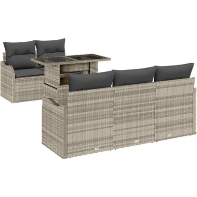 Image of vidaXL 6 Piece Garden Sofa Set with Cushions Light Grey Poly Rattan