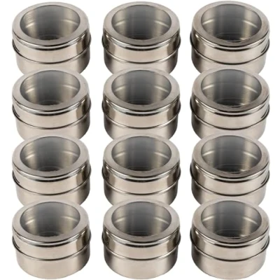Image of Magnetic Spice Tin Set Stainless Steel Jars Herb Pots Seasoning Shakers Containers with Lid