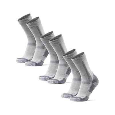 Image of DANISH ENDURANCE Outdoor Walking Thermal Socks, Merino Wool, Premium Comfort Hiking Socks for Men &amp; Women Unisex 3 Pack, Light Grey, 5