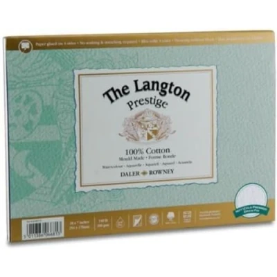 Image of Daler Rowney The Langton Prestige Cold Pressed Watercolour &amp; Gouache 300gsm 5.8 x 4.1in Postcard Paper Pad, Glued 1 Side, 12 Natural White Sheets, Ideal for Professional Artists