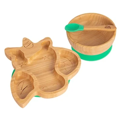 Image of Green Bella The Unicorn Bamboo Suction Dinner Set