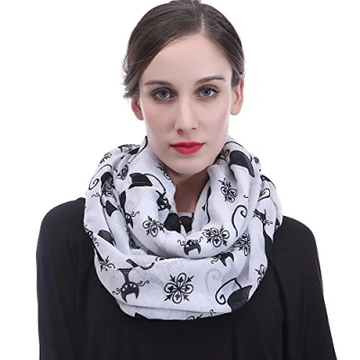 Image of Cat Animal Print Women&#039;s Infinity Scarf Snood Lightweight (White)