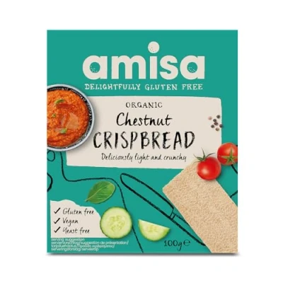 Image of Amisa Organic Chestnut Crispbread, 100g Light &amp; Crispy Texture High in Fibre, Vegan Friendly Gluten Free