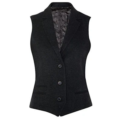 Image of TruClothing Womens Tweed Herringbone Navy Waistcoat Wool 1920s Formal Vintage Tailored Vest L