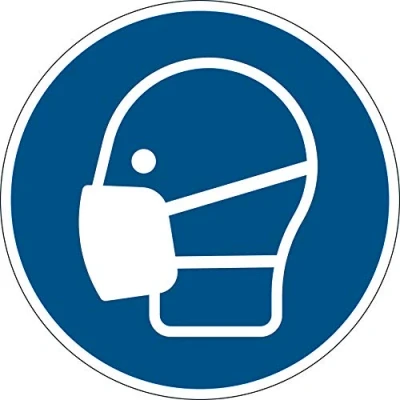 Image of Durable Removable Self Adhesive Floor Safety Sticker &quot;Wear Face Mask&quot; Sign Diameter of 43cm Blue Pack 1