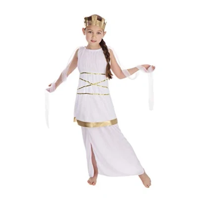 Image of White &amp; Gold Girls Grecian Costume Set (Medium) Stunning Design, Perfect for Parties, Halloween Events, School Theatre Performances