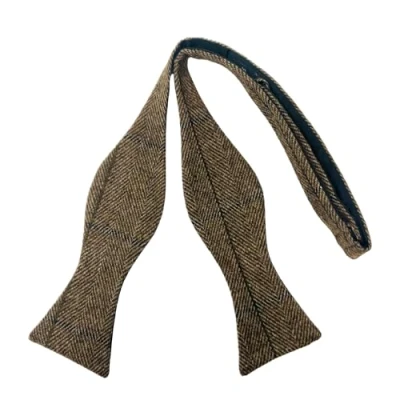 Image of King &amp; Priory Luxury Peanut Brown Herringbone Check Self Tie Bow Tie, Tweed