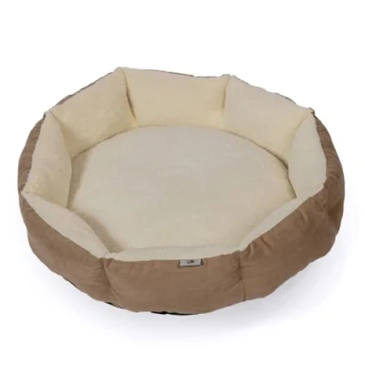 Image of Danish Design Essentials Quilted Dog Bed, Beige Medium 62x60x16cm Scalloped Pet Bed with Fur Lining, Machine Washable