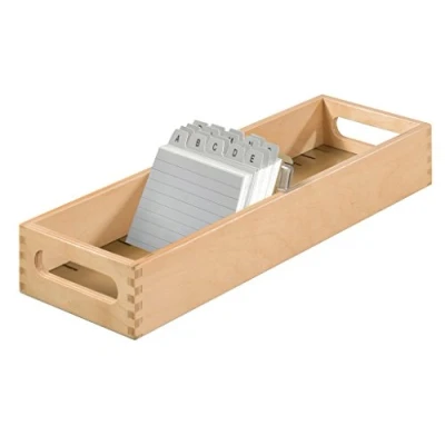 Image of HAN 1007 0, Wooden card index tray A7 landscape, for 1,500 cards, metal base/support plate, natural wood