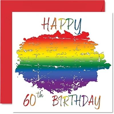 Image of LGBT 60th Birthday Cards for Partner Happy Sixtieth Card from Girlfriend Boyfriend, 145mm x Gay Pride Gifts Greeting