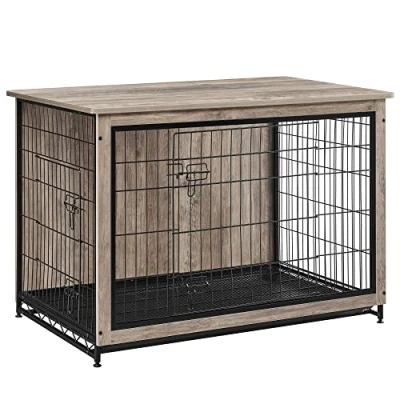 Image of Feandrea Dog Crate Furniture, Side End Table, Modern Indoor Cage for Dogs up to 36 kg, Heavy Duty Kennel with Multi Purpose Removable Tray, Double Doors, Greige PFC004G01
