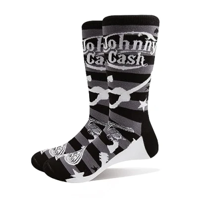 Image of SOCKSHOP Music Collection 1 Pair Johnny Cash Cotton Socks Guitars n Guns Stripe One Size