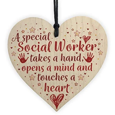 Image of RED OCEAN Social Worker Gift THANK YOU Wooden Heart Birthday Christmas Colleague Friendship