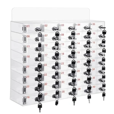 Image of LVRUIEDS Mobile Phone Storage, Personal Storage Box With 12/15/20/25/30/40 Slots Transparent Locker Lock Desktop Cabinet For Employees(40 Slots)