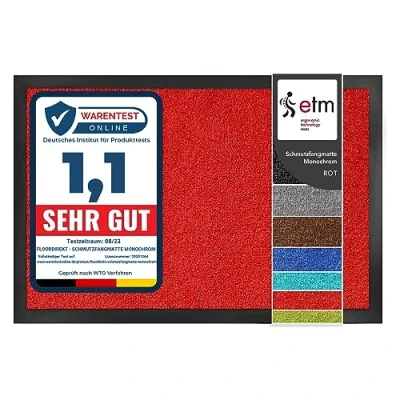 Image of etm Dirt Trapper Door Mat Entrance Monochrome (Red, 90 x 120 cm) Indoor &amp; Outdoor Doormat, Washable Front Non Slip Backing Super Absorbent Floor Rug Barrier