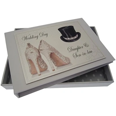 Image of White Cotton Cards Daughter and Son in Law Wedding Day Tiny Album (Top Hat/Shoes)