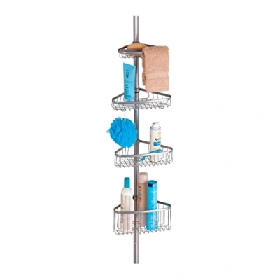 Image of iDesign 42686 York Bathroom Constant Tension Corner Shower Caddy for Shampoo, Conditioner, Soap Silver