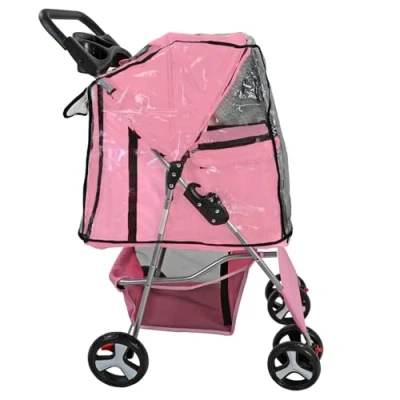 Image of Pet Stroller Pram Pushchair Available in 7 Colours (Pink with Cover)