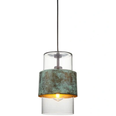 Image of Palermo Slim Pendant Ceiling Light Verdigris Bronze Plate, Clear Glass