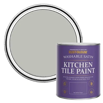 Image of Rust Oleum Grey water resistant Kitchen Tile Paint in Satin Finish Flint 750ml